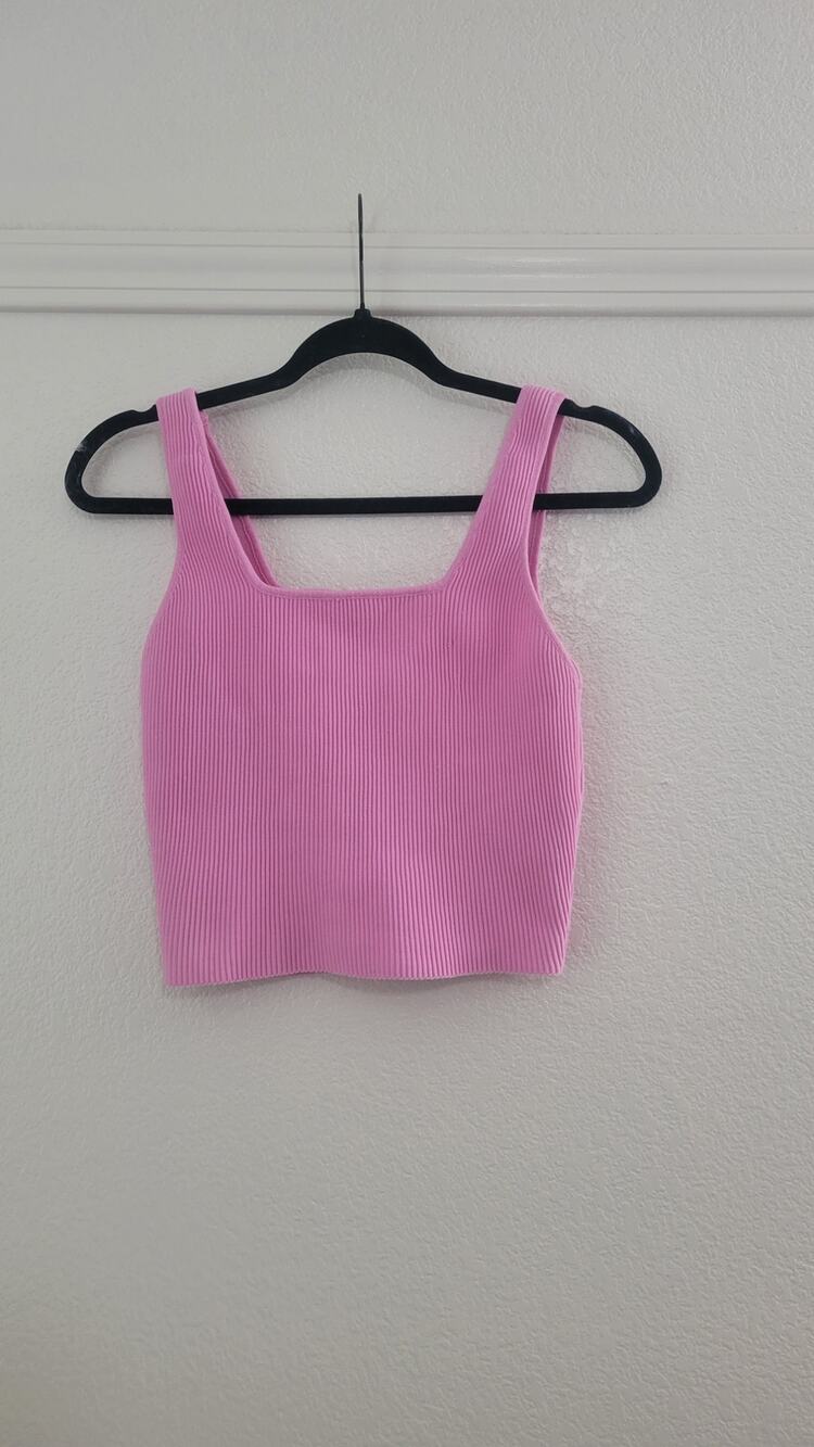 Cotton On Pink Ribbed Knit Crop Tank Top Women's Small Sleeveless Casual Hole